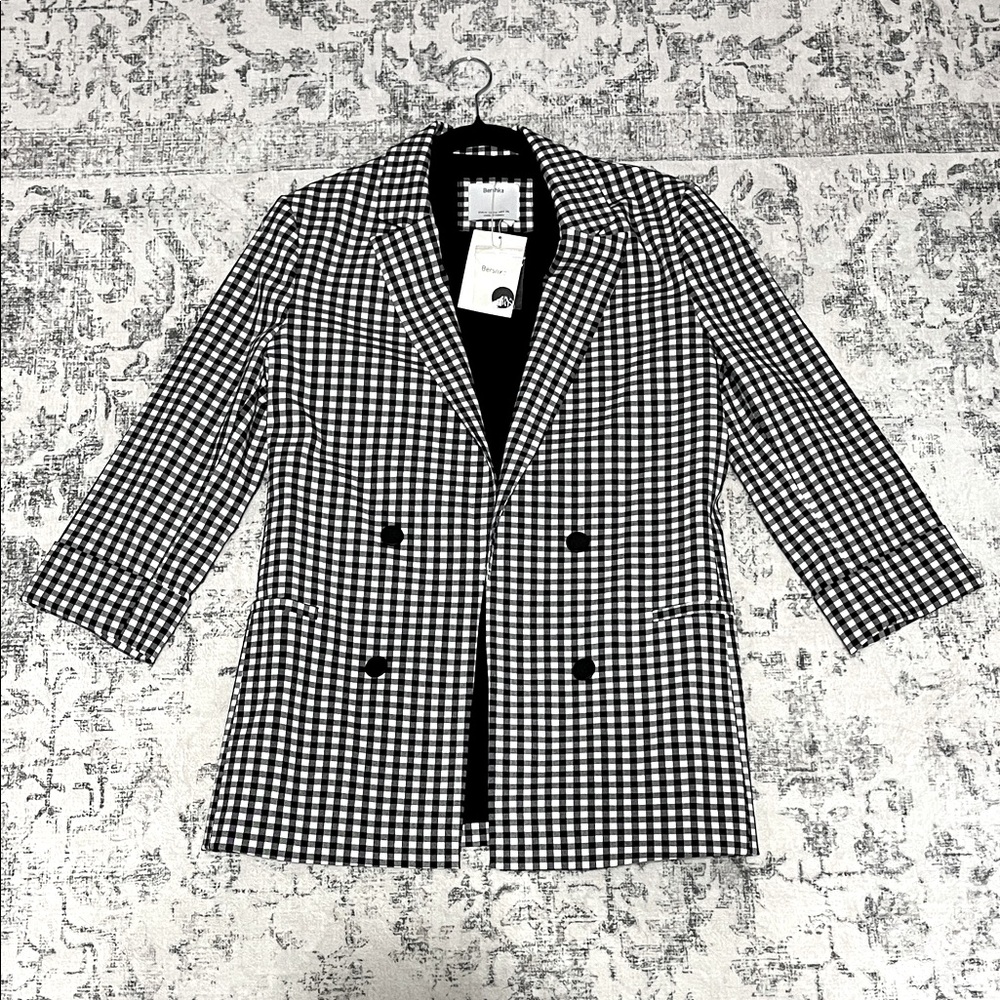 Bershka Blazer Black White Checkered